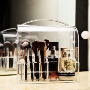 rangement maquillage plastique transparent posé