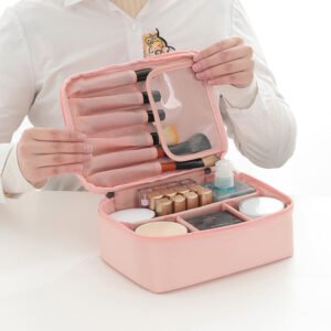 trousse de maquillage grand format rose ouverte